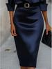 2026 Elegant Swing Collar Solid Color Long Sleeve Women's Dress