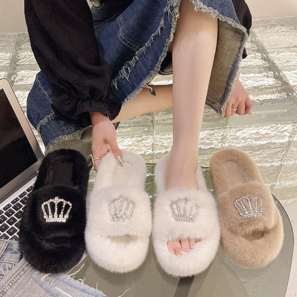 Fashion Winter Fashion Soft Warm New Comfort Flat Fur Slipper Outside Fluffy Slippers Indoor Soft Plush Shoe Women Luxury Slippers
