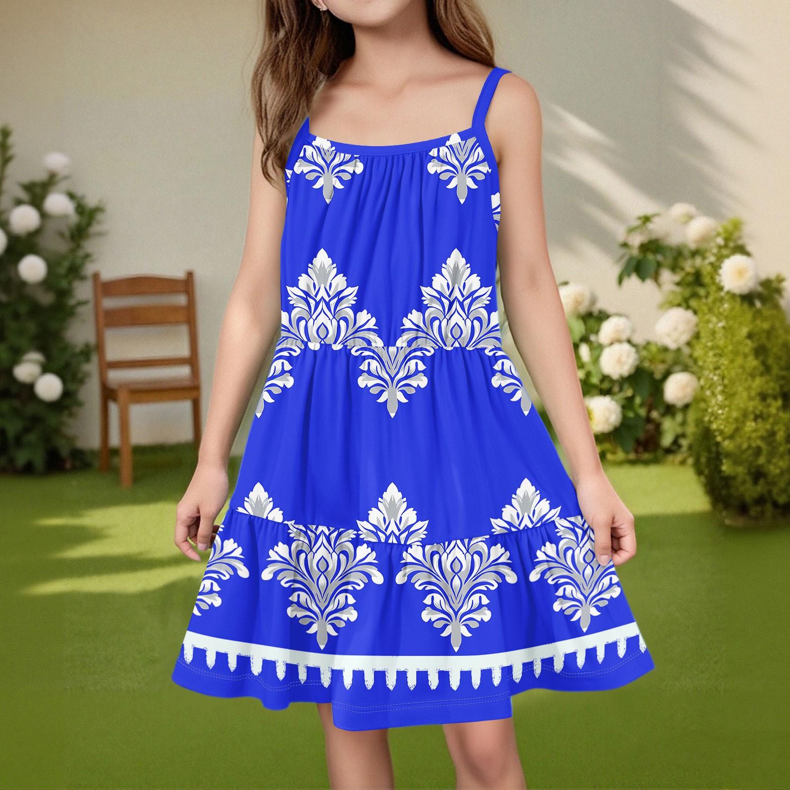 

Детское летнее повседневное модное платье без рукавов с круглым вырезом 130 синий