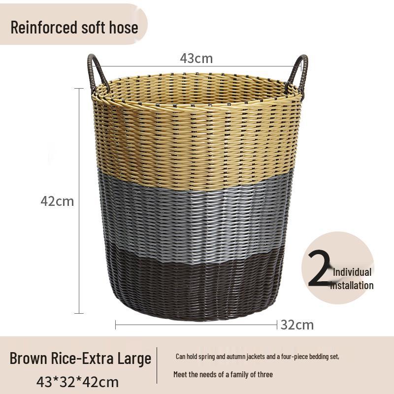 Blue Rattan Woven Laundry Hamper: Multipurpose Basket for Clothes, Toys, and Home Storage