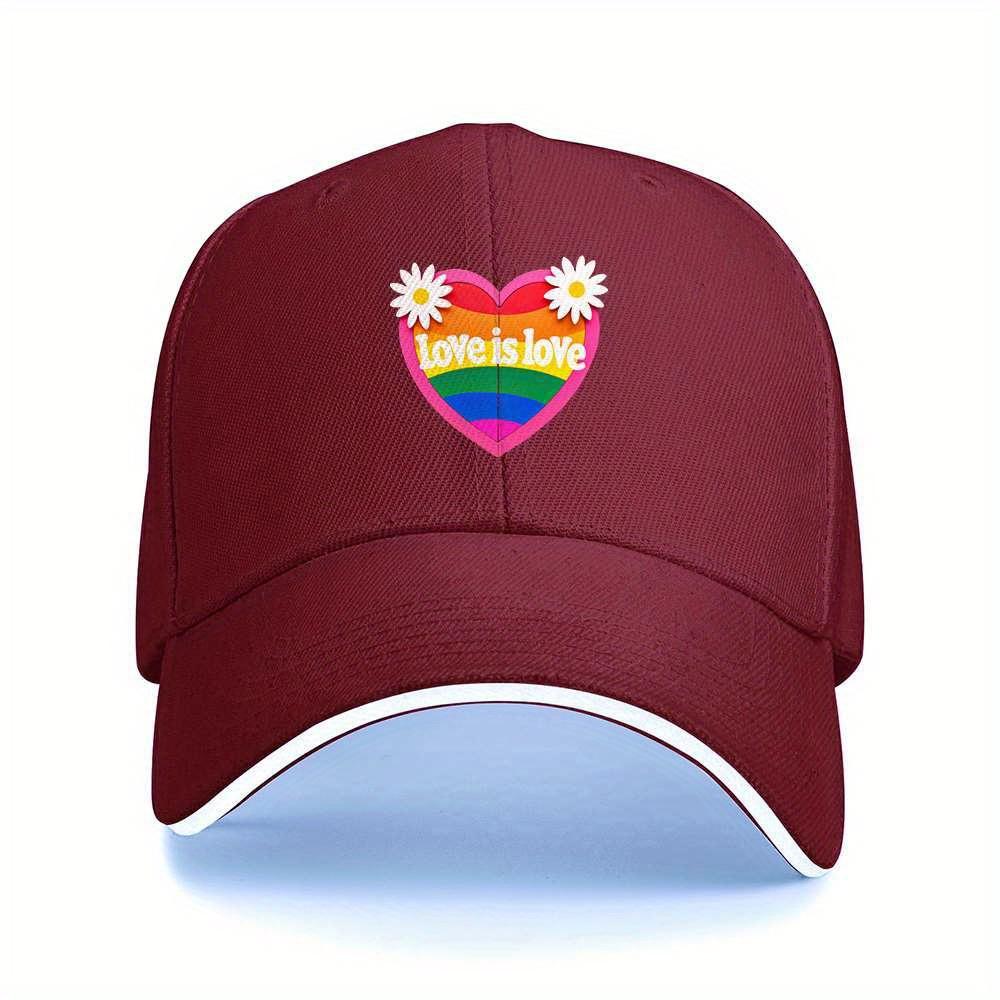 Rainbow Heart Love Is Love Baseball Cap Polyester Adjustable Casual Outdoor Sports Adult Hat One Size