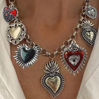 Retro Heiliges Herz Anhänger Halskette - Silberkette High-End Damenschmuck