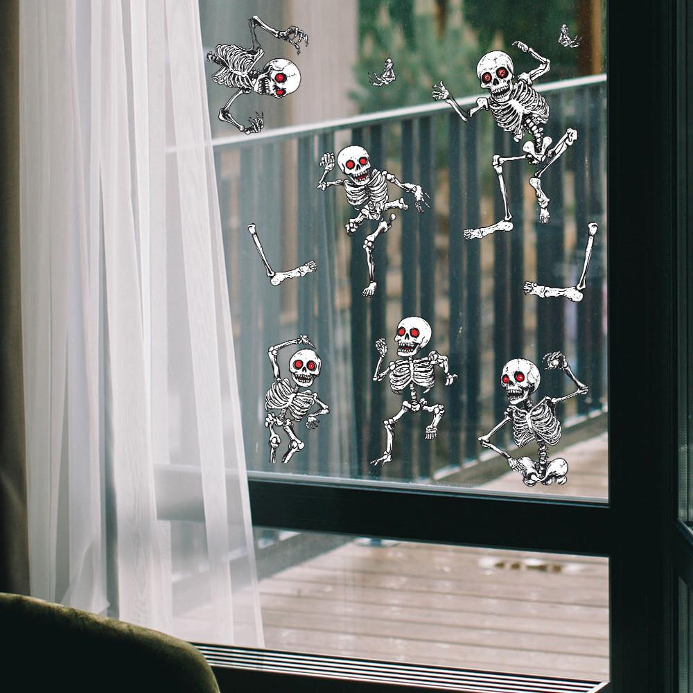 Uv Skeleton Halloween Static Glass Showcase Living Room Home Decor Stickers