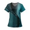 Women's Fashion Printed Short Sleeve V Neck Pattern Tops Pocket Working T-shirts