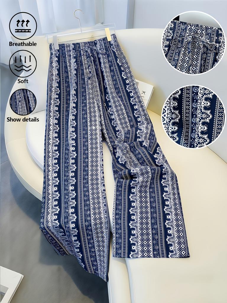 Ladies' wide leg pants, drawstring waist bag style casual versatile wide leg pants, suitable for daily wear
