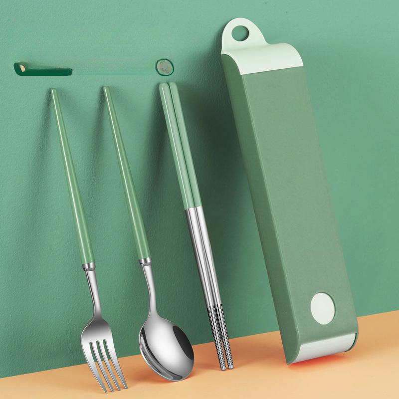 Stainless Steel Tableware Set Spoon Outdoor Chopsticks Three-piece Set Student Portable Tableware Set