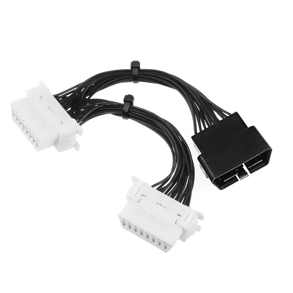 JieYuan High Quality 16 Pin OBD2 OBD 2 In 1 Splitter Extension Cable One Male To Two Female Y Cable OBD2 Splitter Extension
