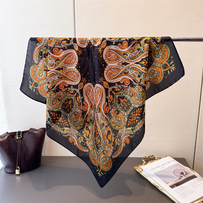 Exotic Printing Imitation Silk Scarf Square Scarf High-End Shawl Versatile Neck Small Square Scarf Headscarf