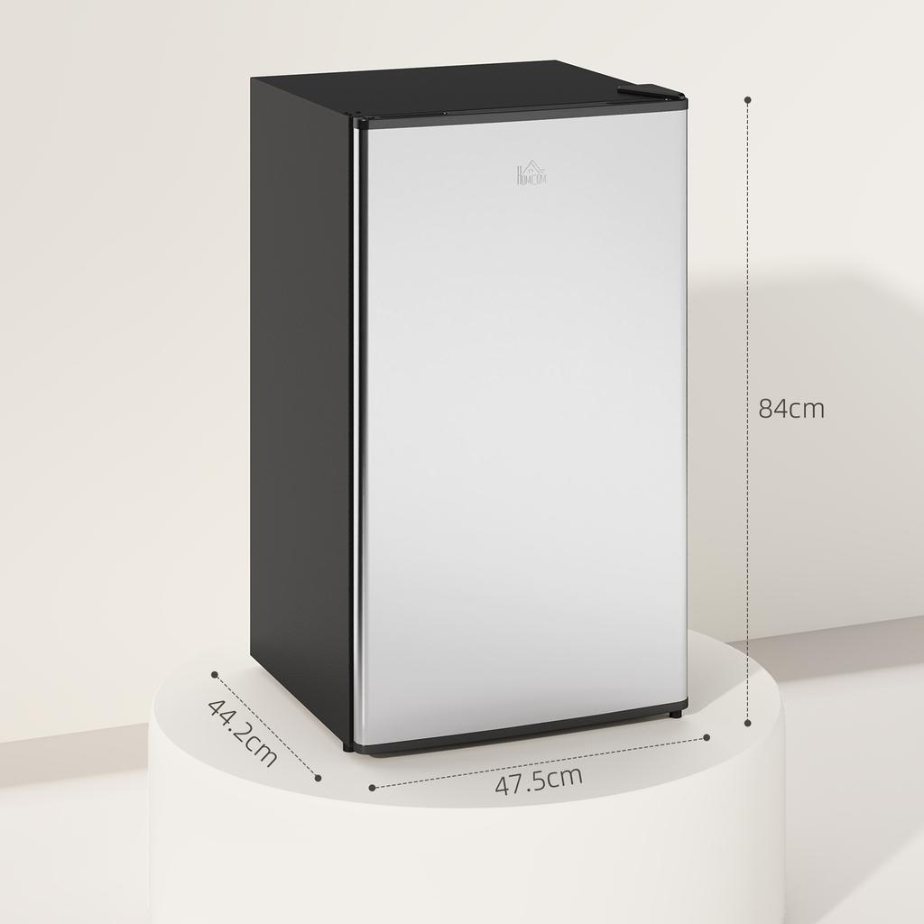 Under Counter Fridge, 91L Small Fridge with Chiller Box, Removable Shelf, Reversible Door, Adjustable Legs, Mini Refrigerator, Silver Tone
