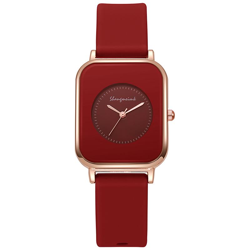 Student Women's Casual Quartz Watch with Square Face and Silicone Strap