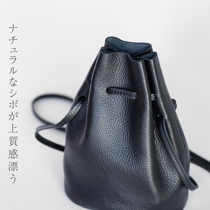 Artigianoworks 2-Way Shoulder Bag, Handbag, Drawstring Bag, Crossbody Bag, Stylish, Lightweight, Genuine Himeji Leather, Greige, Ma-03ss