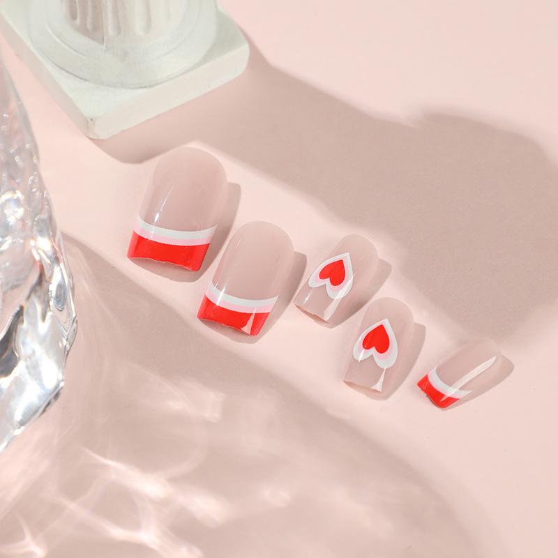Wearable French Pink & White Swirl Love Heart Valentine's Day Manicure Nails
