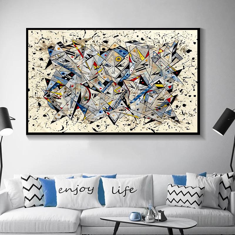 Modern Geometric Graffiti Canvas Art for Bedroom & Living Room