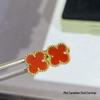 High-Version 18K Rose Gold Earrings: Four-Leaf Clover with White Mother-of-Pearl & Red Agate - Fashionable, Luxurious, INS Style.