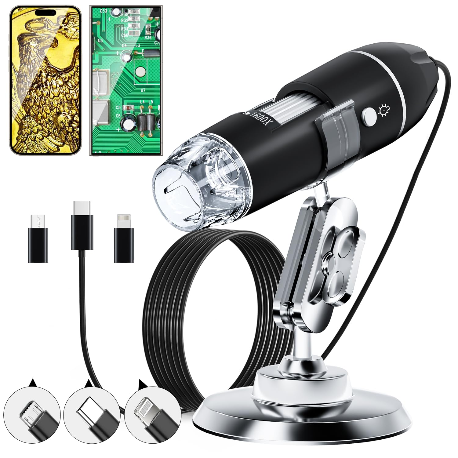 

SKYBASIC USB Digital Microscope Handheld HD Inspection Magnification with Adjustable 8 LED Portable Microscope Compatible with iOS and Android Devices чорний