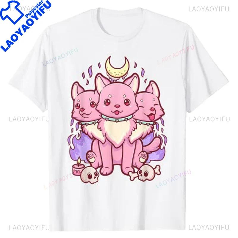 Kawaii Pastel Goth Cute Creepy Witchy Cat And Skull TShirt Cartoon CreepySkull Serpent Snake Roses Shirts 3 Headed Dog Clothes