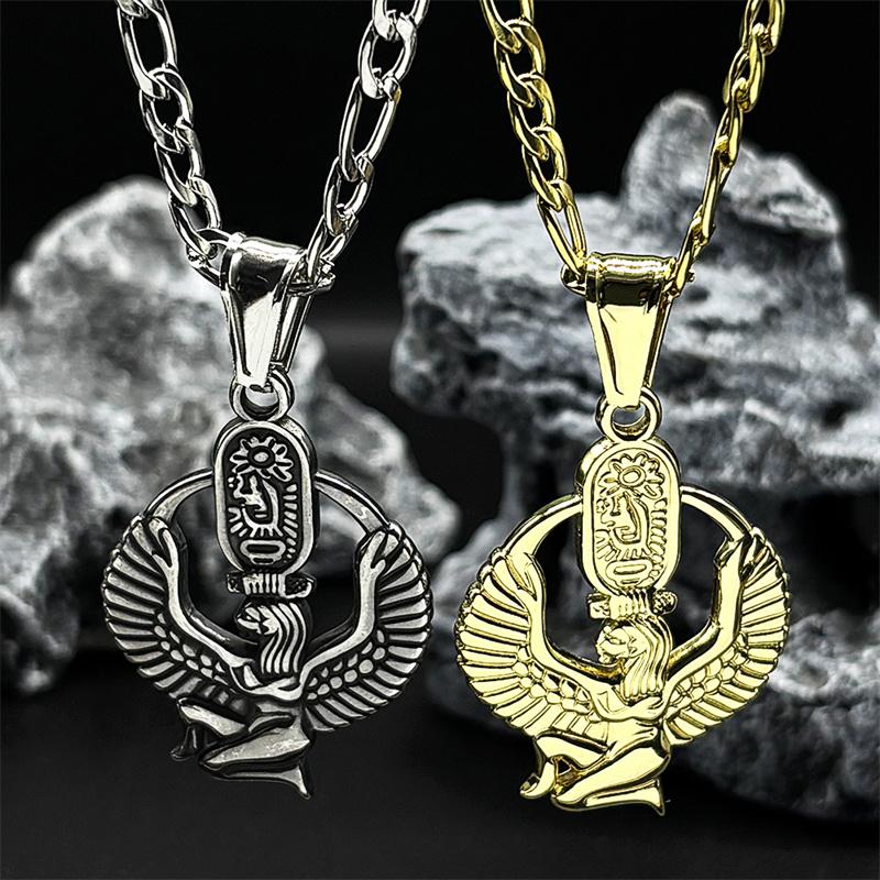 Egipska bogini Izis symbol życia naszyjnik dla kobiet mężczyzn stal nierdzewna kolor złoty tajemniczy kartusz amulet łańcuszek biżuteria