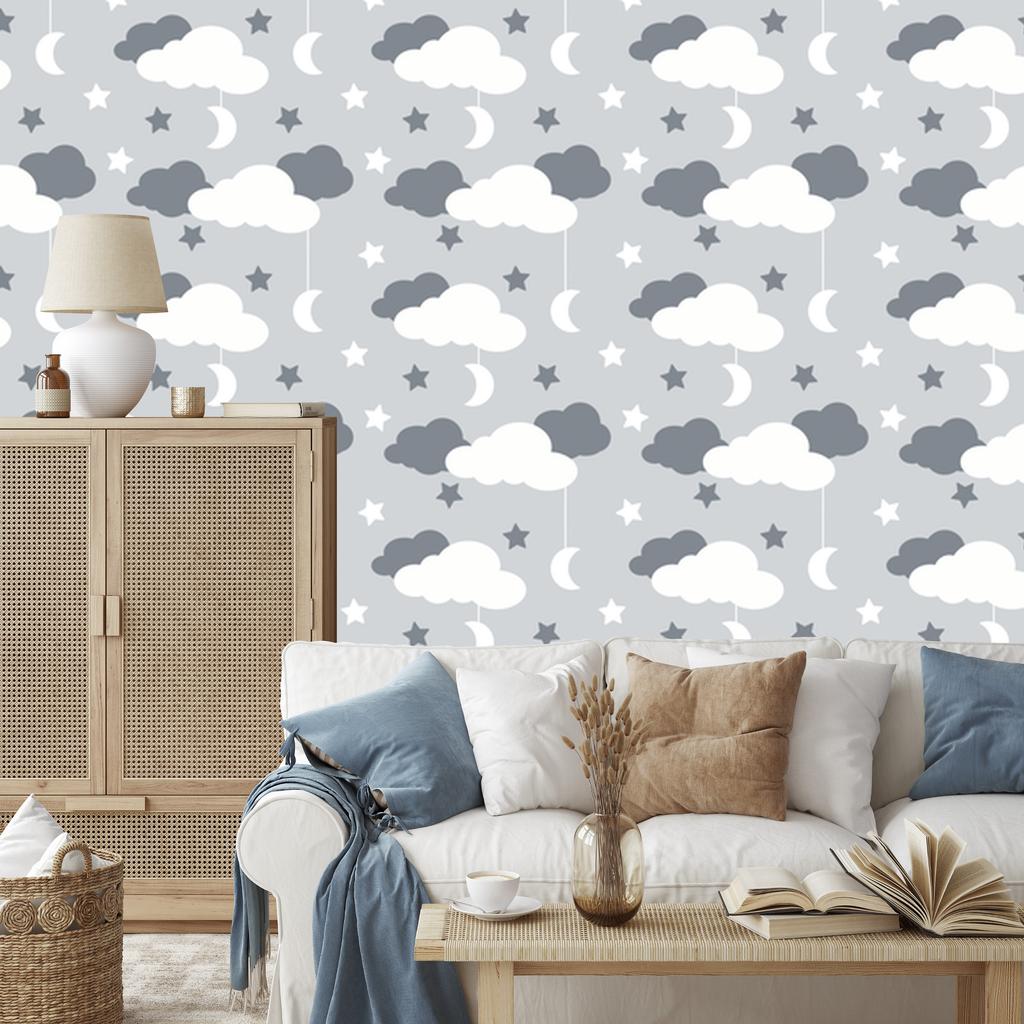 Stars, Clouds and Moons Wallpaper for Living Room and Bedroom 50x1000