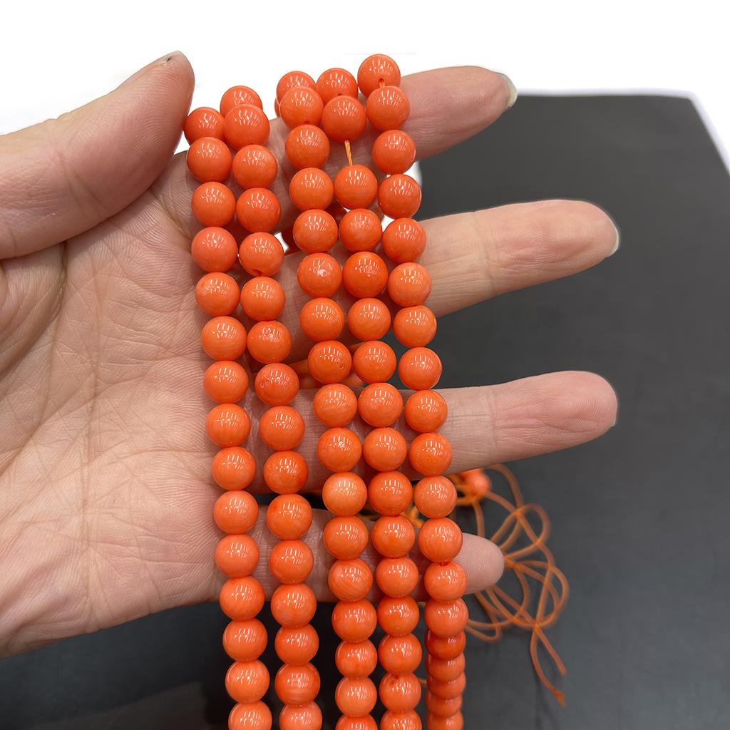 1 Strand Orange Coral Smooth Round Beads 7.5-8mm, Synthetic Stone Beads for Handmade Jewelry Makers, Bracelet Necklace Craft Supplies