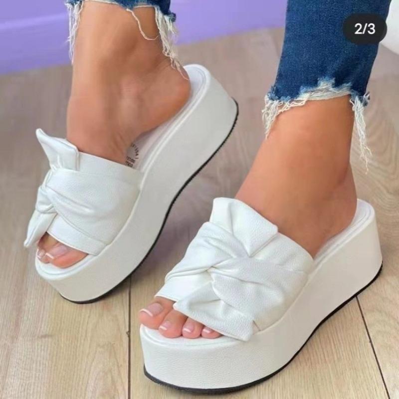 Large size summer new thick bottom outer wear beach sandals large size solid color muffin butterfly