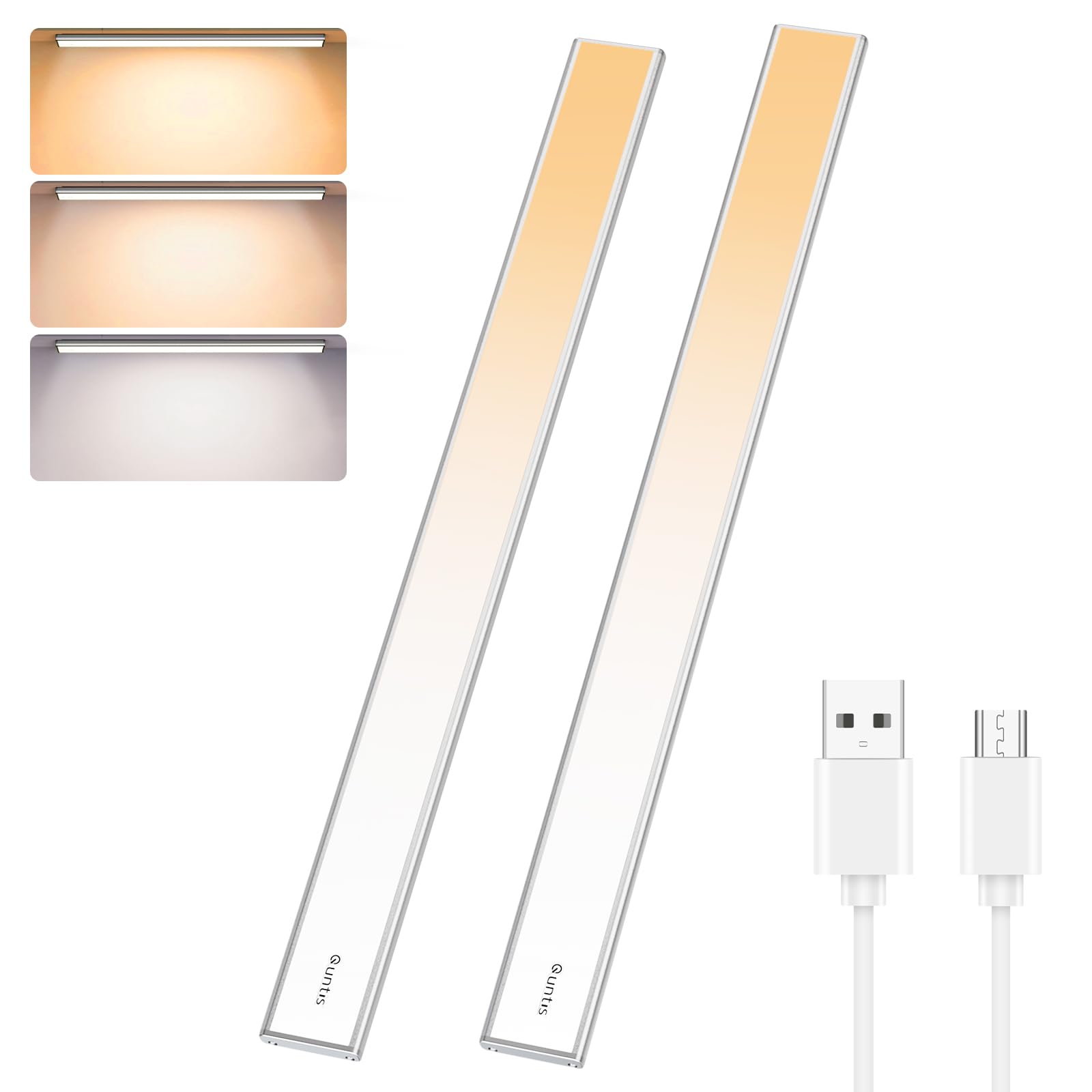 

Quntis Motion Sensor Light, 50cm, 2 Cabinet Lights, Rechargeable, 3000mAh, Ultra-Thin, Indoor, Closet, Kitchen, Entryway, Staircase, Bedside, Night