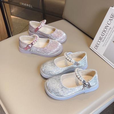 Sapatos de Cristal de Princesa para Meninas Sapatos de Performance Infantil Moda Kids Brilhantes Pérolas Sapatos de Passarela 2024 Primavera Outono Novo