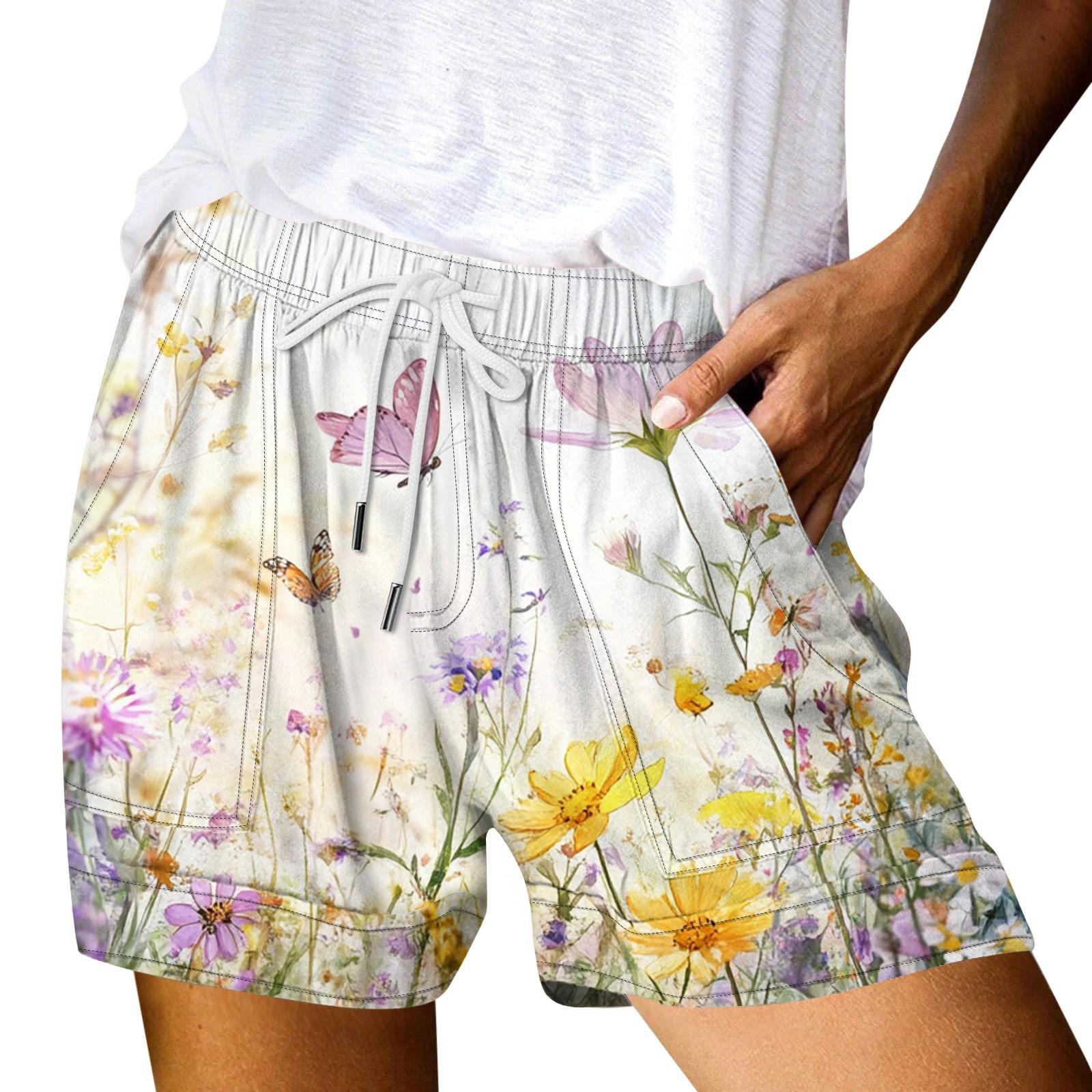 

Женские повседневные летние эластичные пляжные шорты с принтом повседневные шорты XL жёлтый