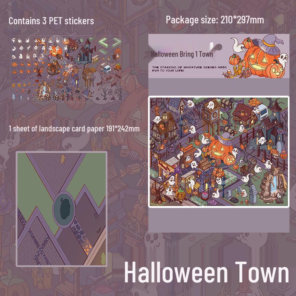 3 Large PET Halloween Scenery Stickers for DIY Miniature Scenes and Journals