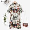 ZANZEA Women Casual Stand Collar Half Sleeve Loose Print Cotton Dress