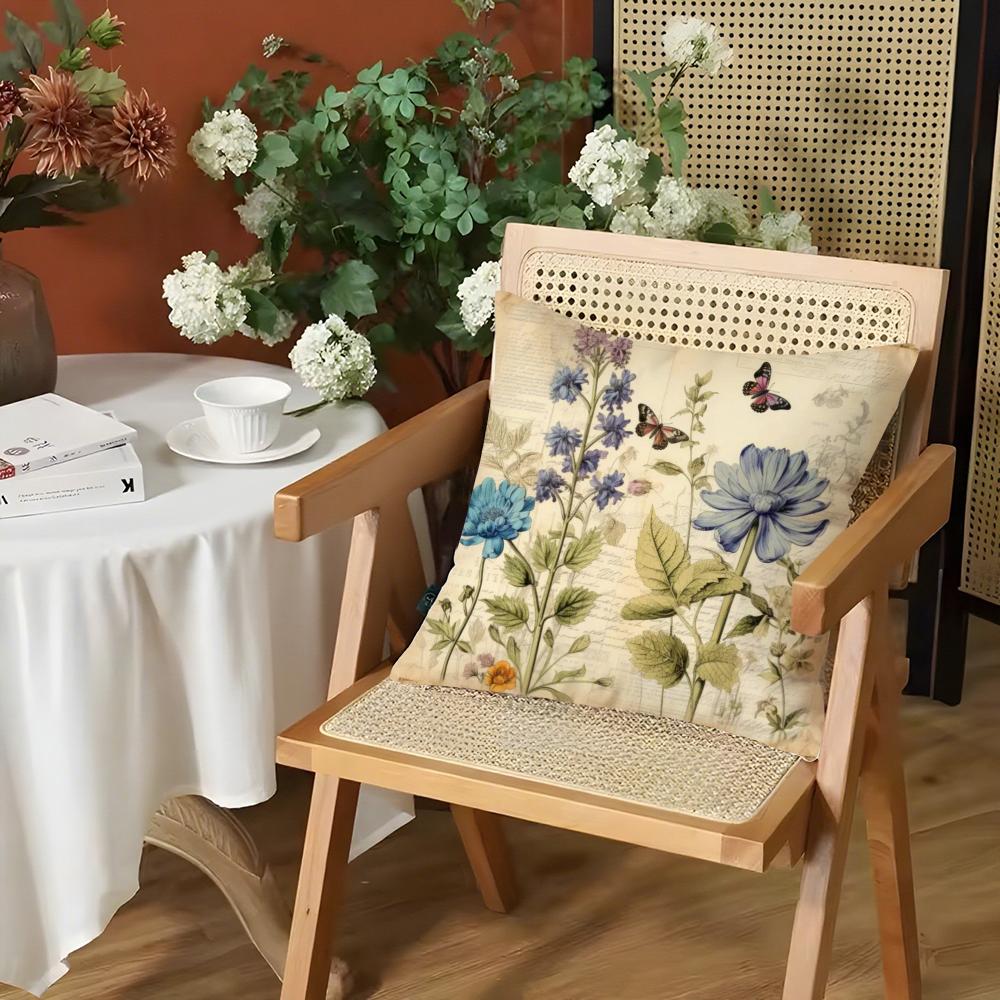 Vintage Floral Cushion Cover Silky Short Plush Invisible Zipper Dustproof Sofa Pillow Case for Home Decor
