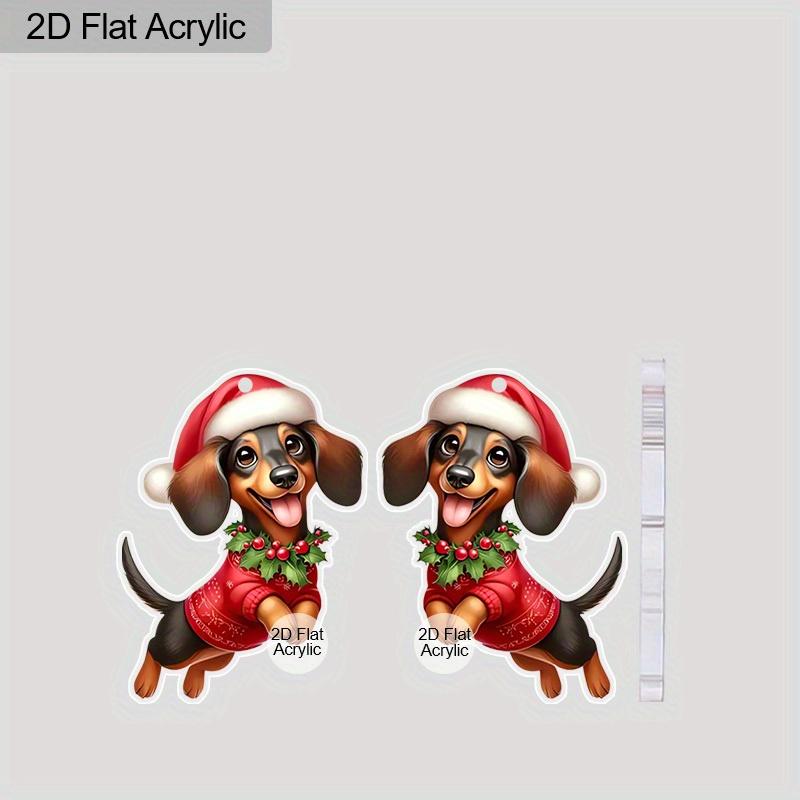 2D Flat Christmas Festival Christmas Hat Dachshund Painting Earring for Christmas Jewelry for Women Female
