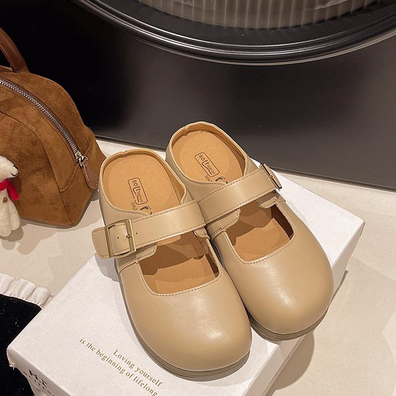 

Тапочки Baotou, женская летняя верхняя одежда, весна 2025, новые модные универсальные тапочки с плоской подошвой и одной педалью, классные тапочки Mary Jane 40