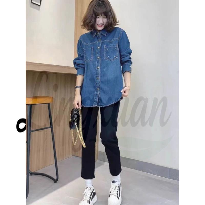 Velvet-Lined Warm Layered Denim Shirt Jacket - Slimming & Versatile for Fall/Winter Small