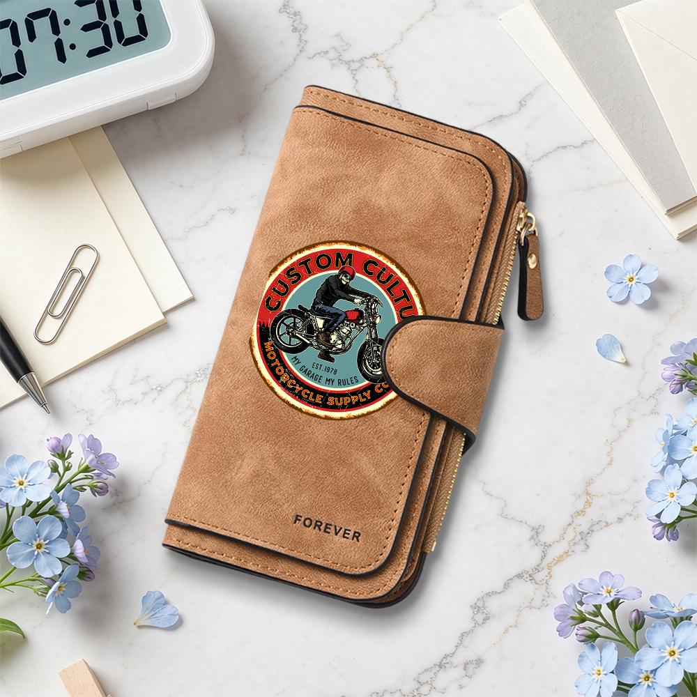 Vintage Motorcycle Print Long Wallet