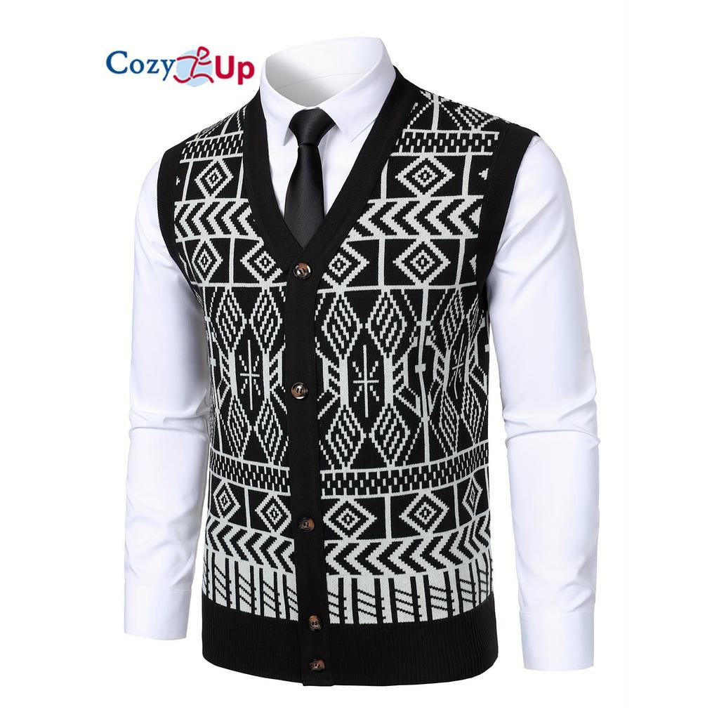 Cozy Up Men Color Block Plaid Knit Cardigan Vest with Buttons - Casual V-Neck, Sleeveless, Regular Fit for Spring/Fall