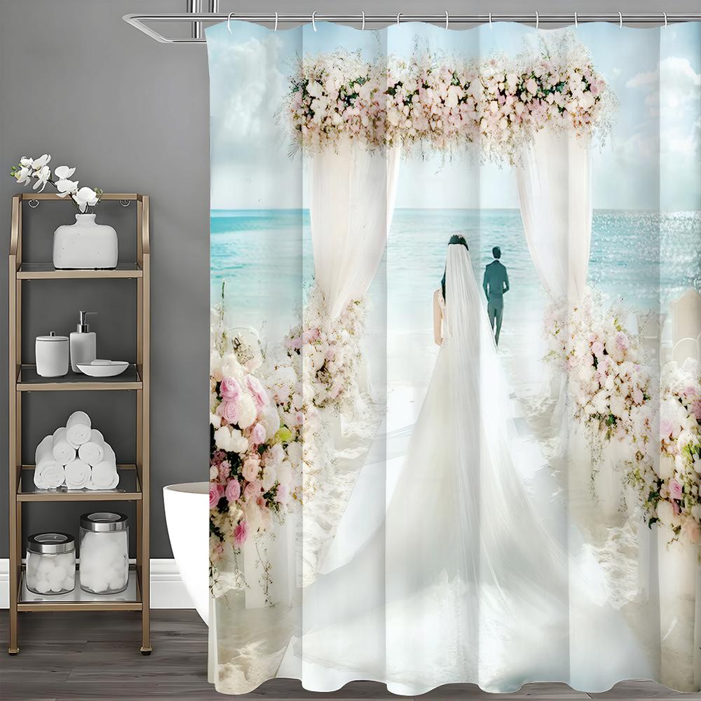 

Приморская Свадьба Океан Цветок Занавеска для душа, Декоративная занавеска для душа для ванной комнаты, Водонепроницаемая занавеска для душа с крючками 90*180cm