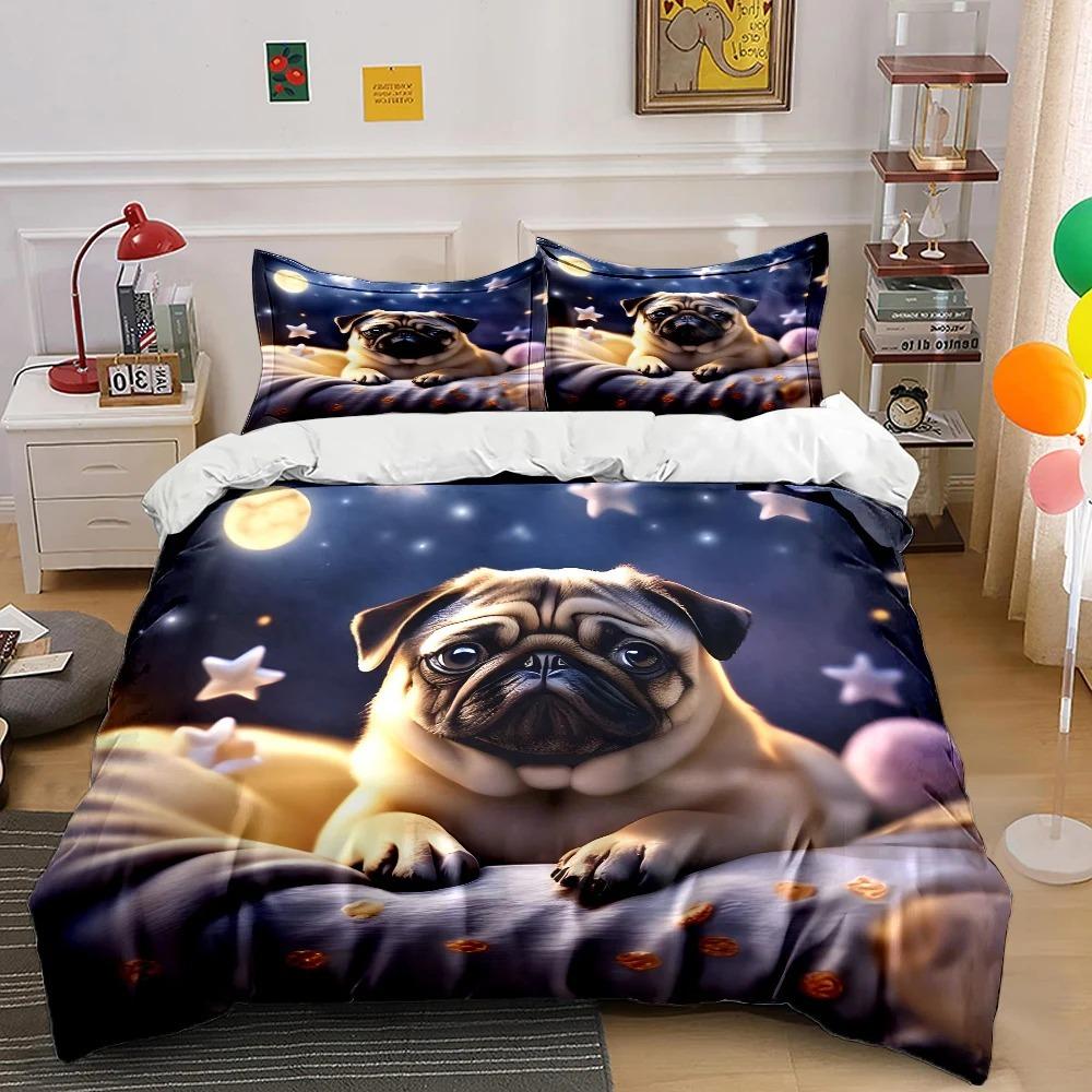 Cute Pug 2/3 Piecebedroom setChildren'sGift Teenagers Adulte Microfibre Double Bed Single Bed DuvetCover with ZipRoom Decor