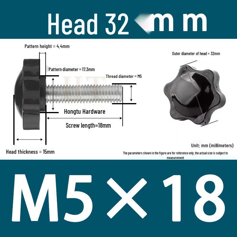 32-Head Rubber Six-Star Plum Blossom Handle Knob M5/M6/M8 Plastic Thumb Screw