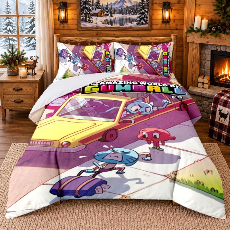 Amazing World of Gumball Pattern Bedding 3Pcs Set Bed Sheet And Pillowcases For Indoor Bedroom