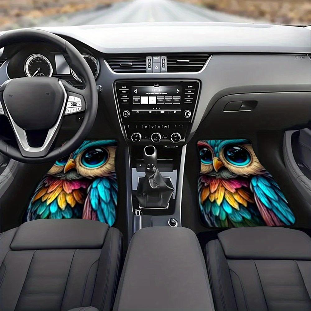 Set Of 4 Car Floor Mats Showcasing A Vibrant Owl Art Design, Suitable For Trucks And Hatchbacks, Offering Easy Cleaning Advantag