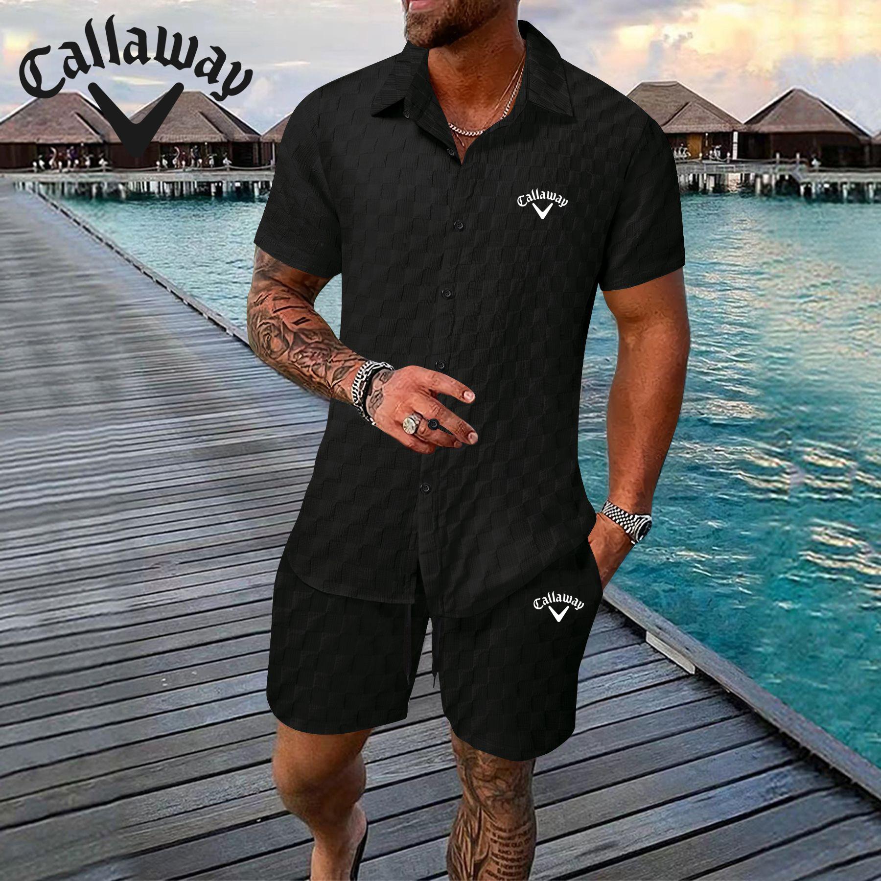 

Callaway Embroidered Summer Men s Shirt Casual Loose Short Sleeved Shorts Beach Set S