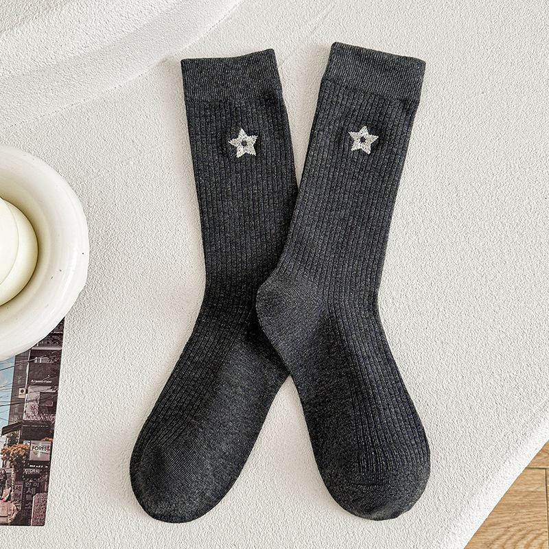 

Женские весенне-летние простые вышитые длинные носки для работы 1 pair темно серый