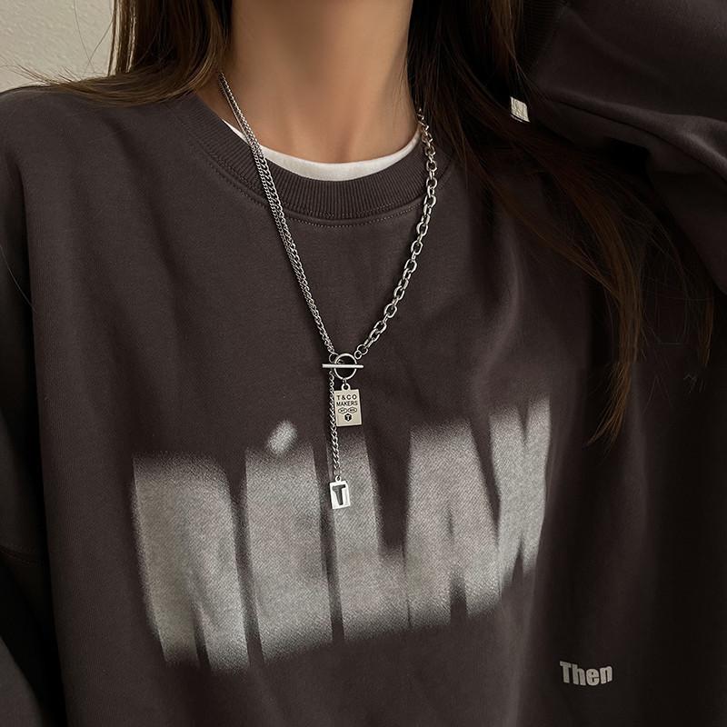 Autumn and winter niche design sweater chain male trendy hip hop versatile neutral accessories long titanium steel sweater necklace female