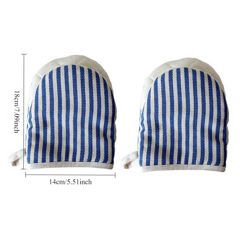 Heat-Resistant Oven Gloves Japanese-style Stripe Mini Oven Mitts Baking Gloves with Hanging Loops Hot Gloves for Cooking