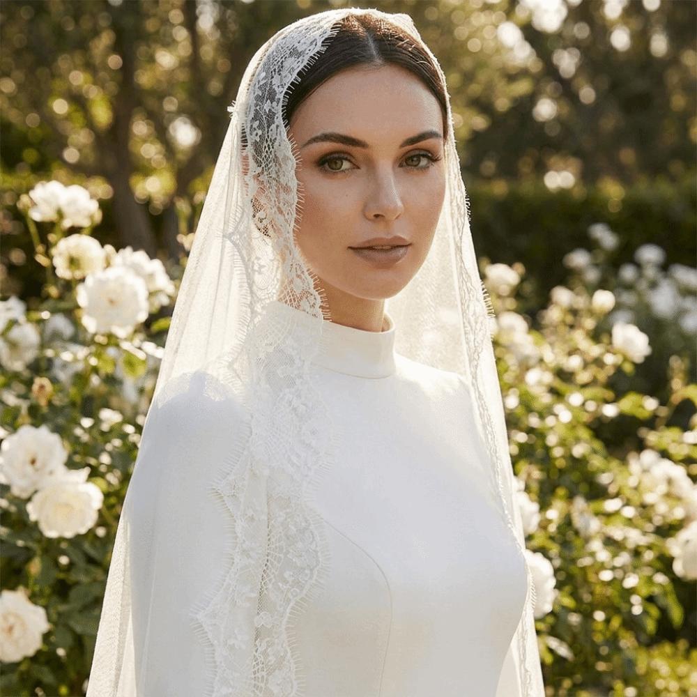 Charming 2M Long Wedding Veil Delicate Tulle Breathable Bridal Headscarf Vintage Style Lace Edge Muslin Head Covering Party