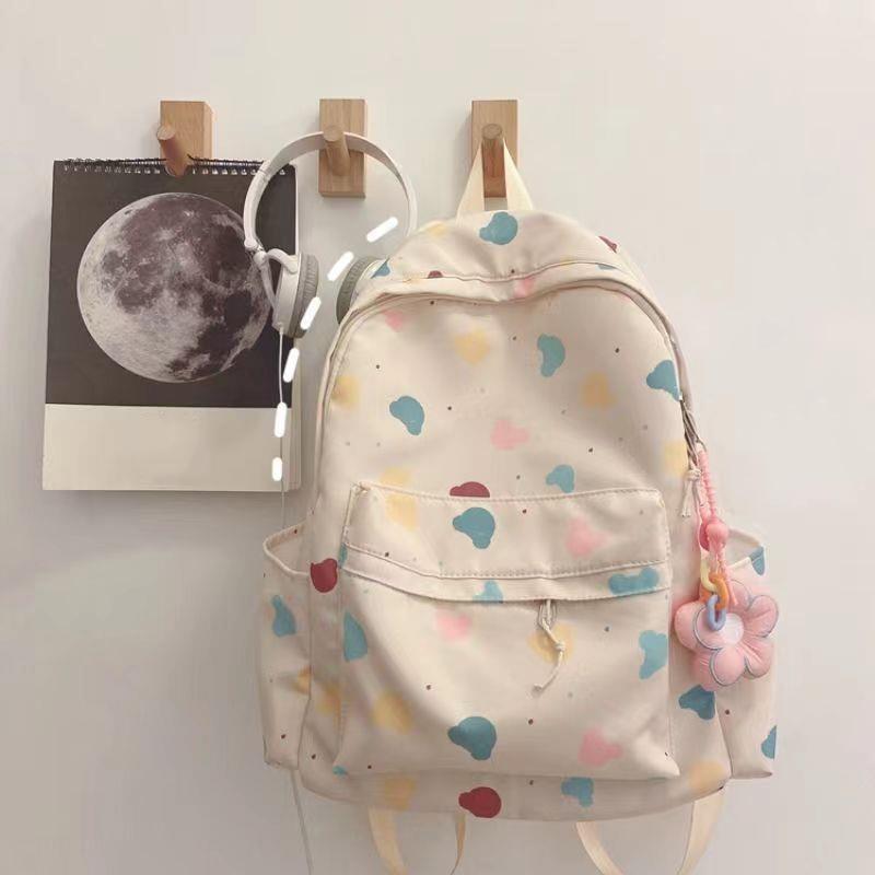 Kawaii Cartoon Backpack For Women Funny Large Capacity School Shoulder Bag Nylon Handbag Student Anti-theft Rucksack