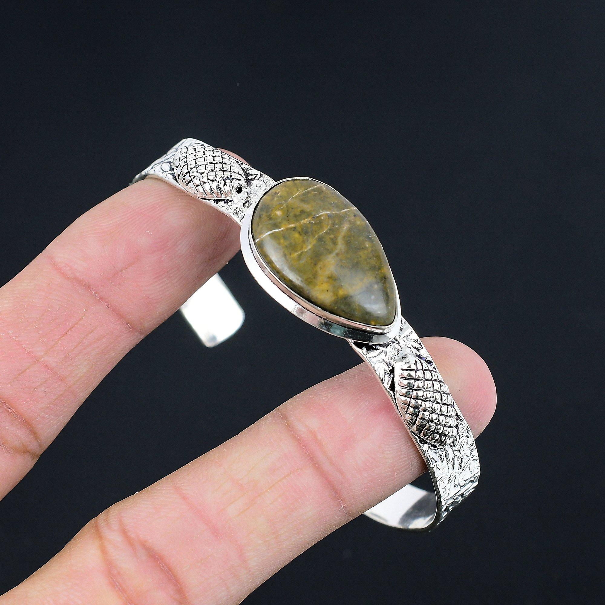 

Sisters Day Sale Natural Rainforest Jasper 925 Sterling Silver Bangle Bracelet Adjustable