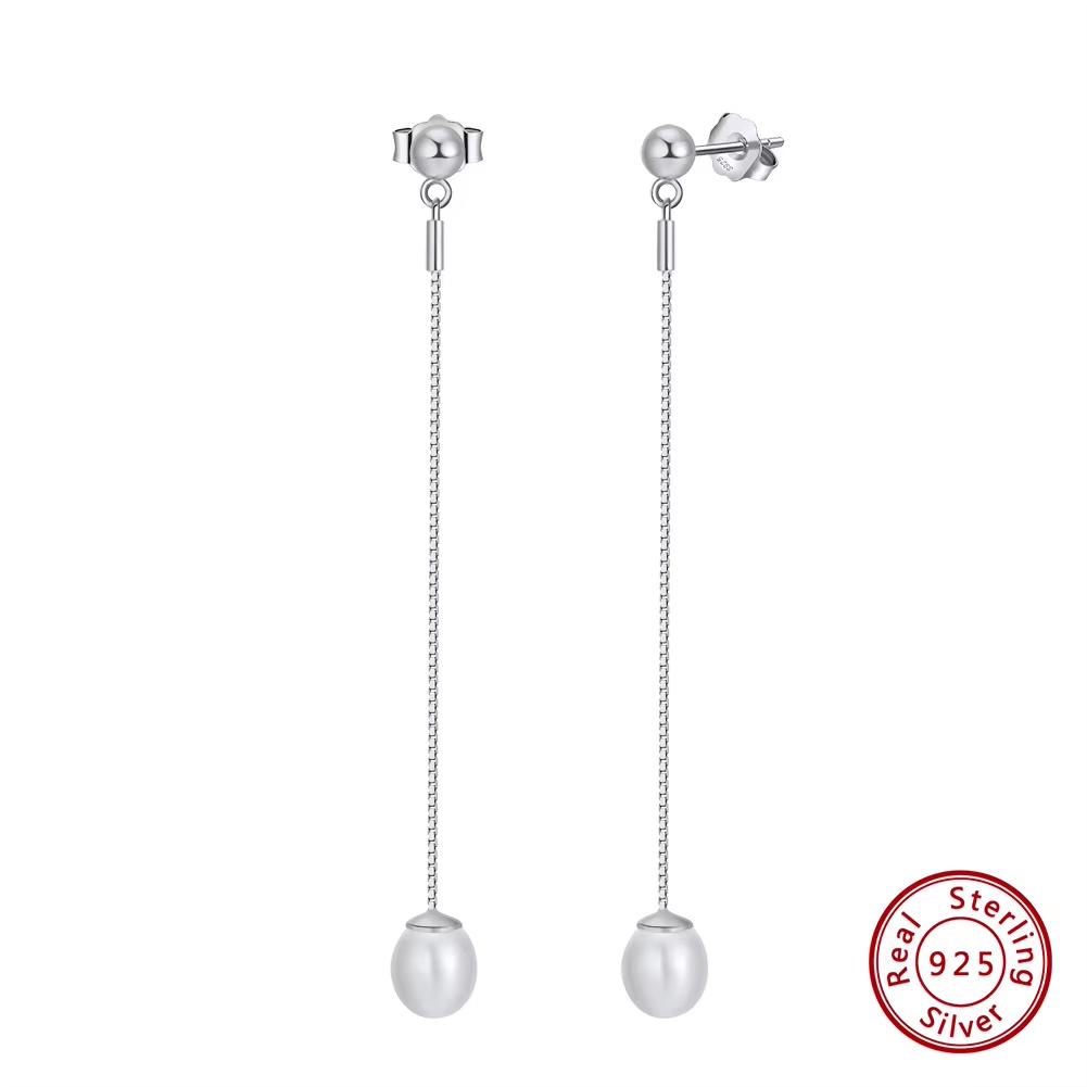 ORSA JEWELS 925 Sterling Silver Natural Cultured Pearl Long Chain Earrings for Women Tassel Pearl Earrings Party Jewelry GPE21
