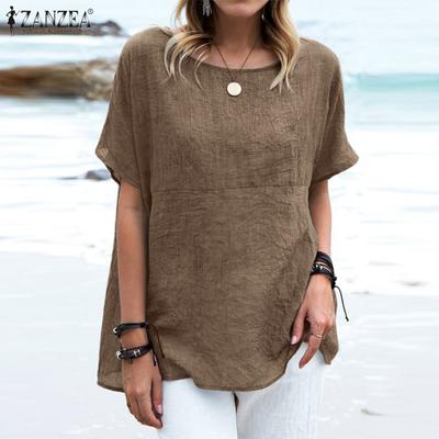 Женщины Повседневный O-образный вырез Короткий рукав Футболка Сплошной цвет Свободный летний хлопок Блузка Топы