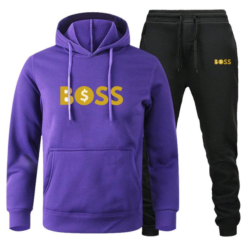 Wealthmark Men Hoodie & Jogger Set, Minimal Golden Bold Letter with Currency Icon Motif Print, Thick Fleece Sport Outfit for Light Outdoor Strolls